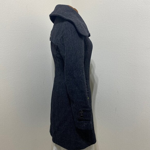 SOIA & KYO Gray Herringbone Wool Blend Trench Coat Petite Small No Belt - Picture 6 of 11